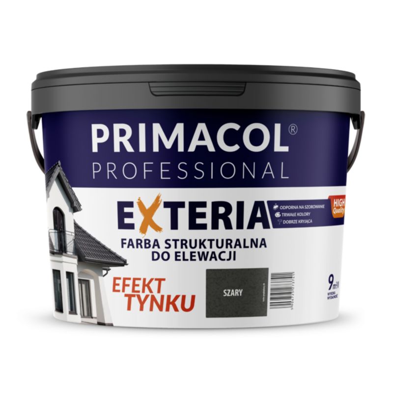 Elewacyjna farba strukturalna Exteria Primacol, fasadowa, kolor szary, 4,5l, 1 szt.