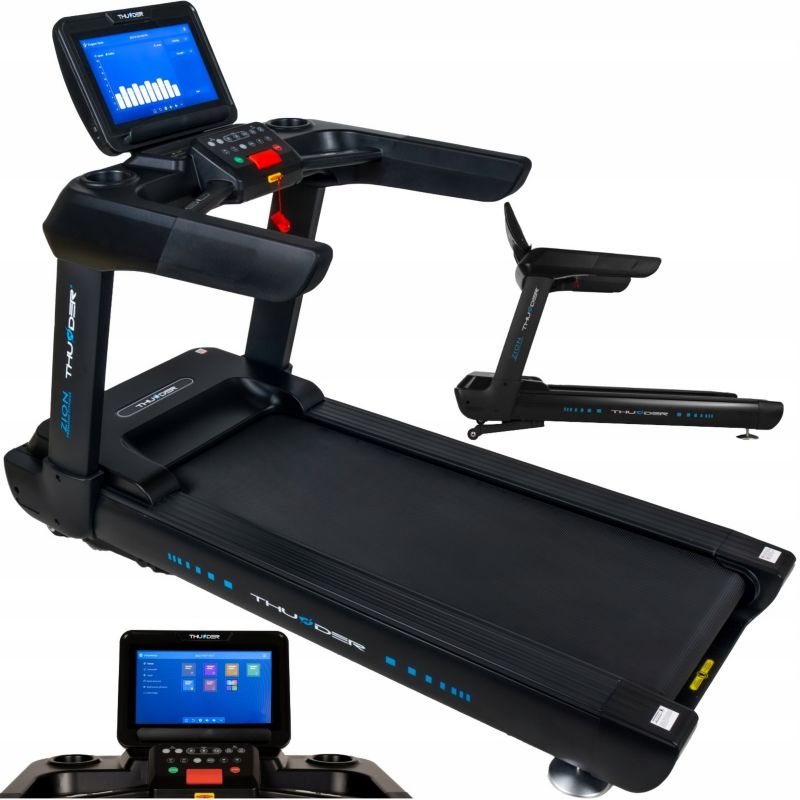 Bieżnia elektryczna THUNDER ZION-TFT-BLACK 25 km/h 250 kg 25 poziomów TFT 15,6" szeroki pas 60 cm Bluetooth 1szt.