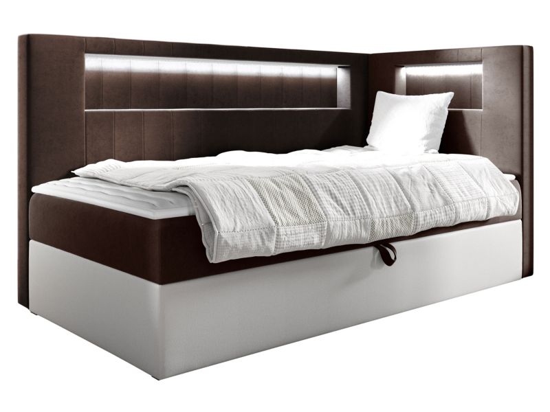 Łóżko kontynentalne MIRJAN 24 Gold Junior 3 80x200, Strona: Prawa biała ekoskóra/palona kawa 1 szt.