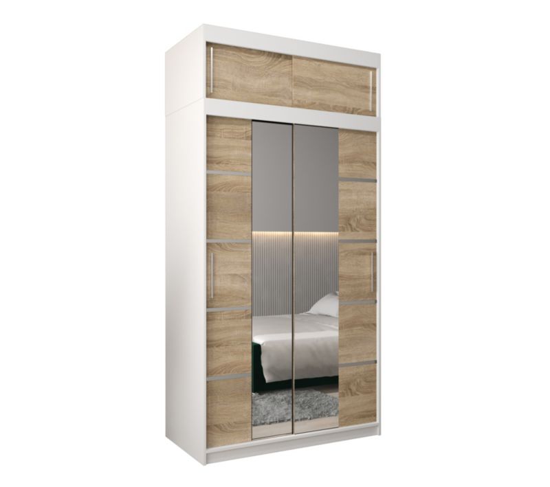 Szafa przesuwna Abiks Verona 4 120 biały + sonoma z nadstawką 1 szt.