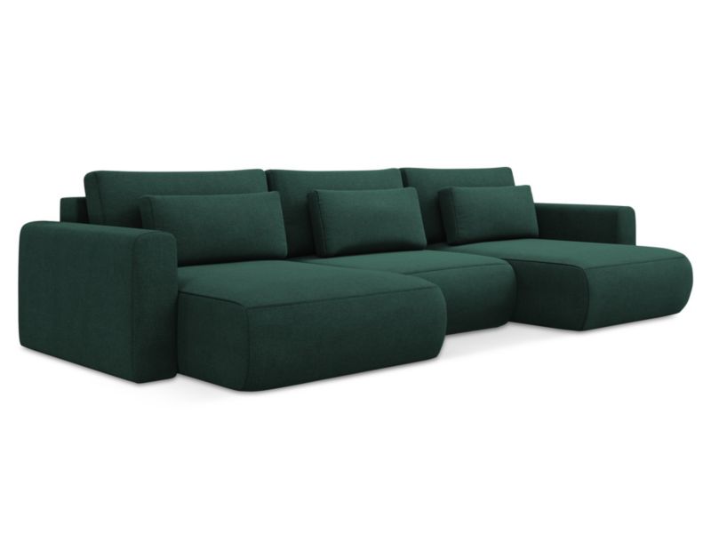 Sofa panoramiczna z funkcją spania LaMiaSofa PERUGIA z tkaniny strukturalnej 340x149 cm butelkowa zieleń 1 szt.