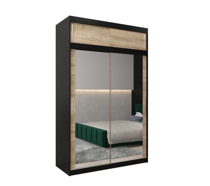 Szafa przesuwna Garderoba Abiks Tokyo 3 150 czarny + sonoma z nadstawką 1 szt.