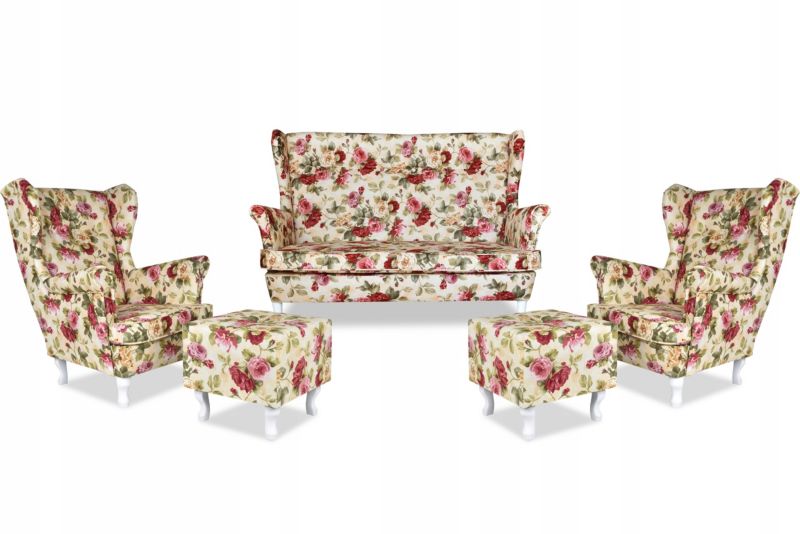 Zestaw wypoczynkowy uszak do salonu sofa fotele pufy Family Meble Ari Print kwiaty 1szt