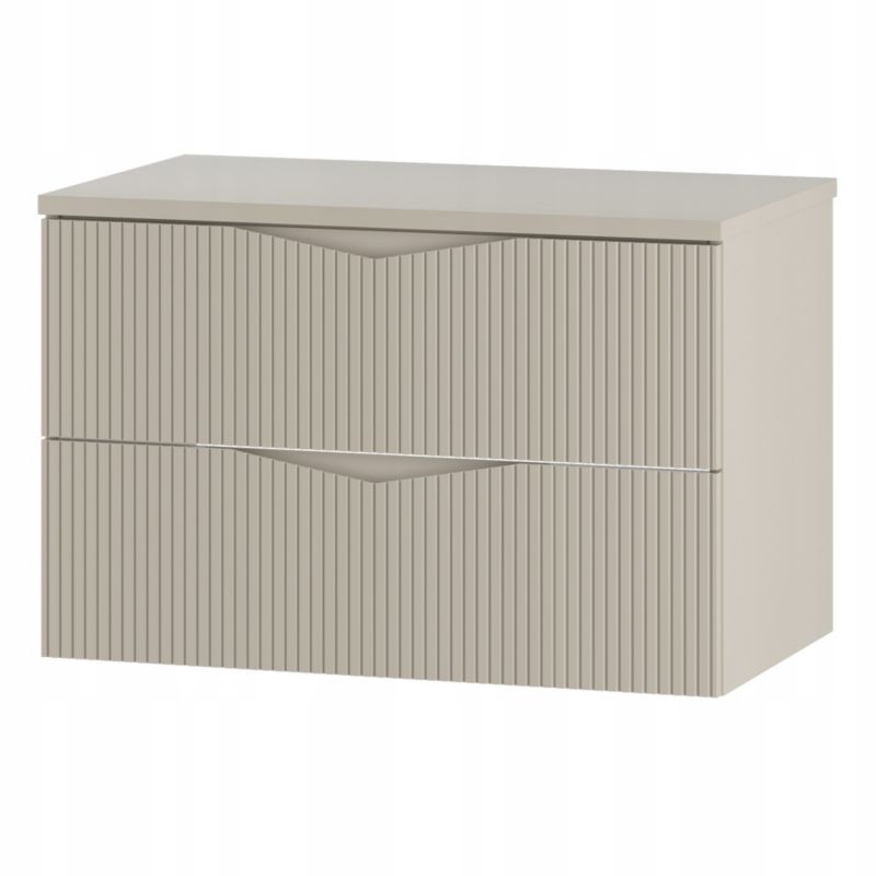 Szafka pod umywalkę z blatem Furnidea 80 cm wisząca beż piaskowy ryflowane fronty zestaw CLEO 1 szt.