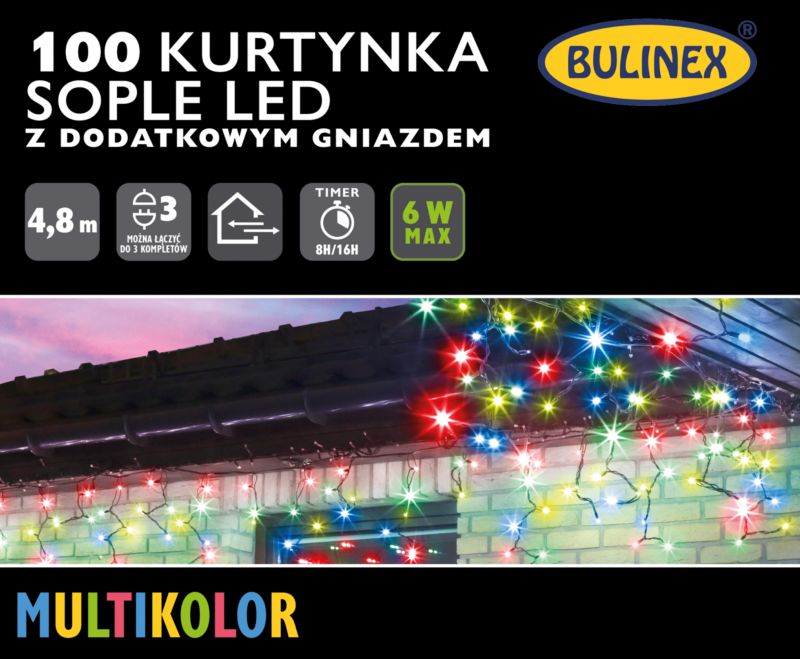 Kurtyna zewnętrzna Bulinex sople 100 LED 4,8 m multikolor