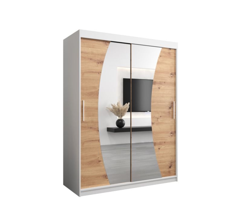 Szafa przesuwna Garderoba Abiks WAVE 150 biały mat + dąb artisan 1 szt.
