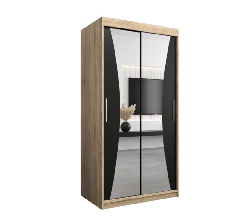 Szafa przesuwna Garderoba Abiks MONACO 100 dąb sonoma + czarny mat 1 szt.