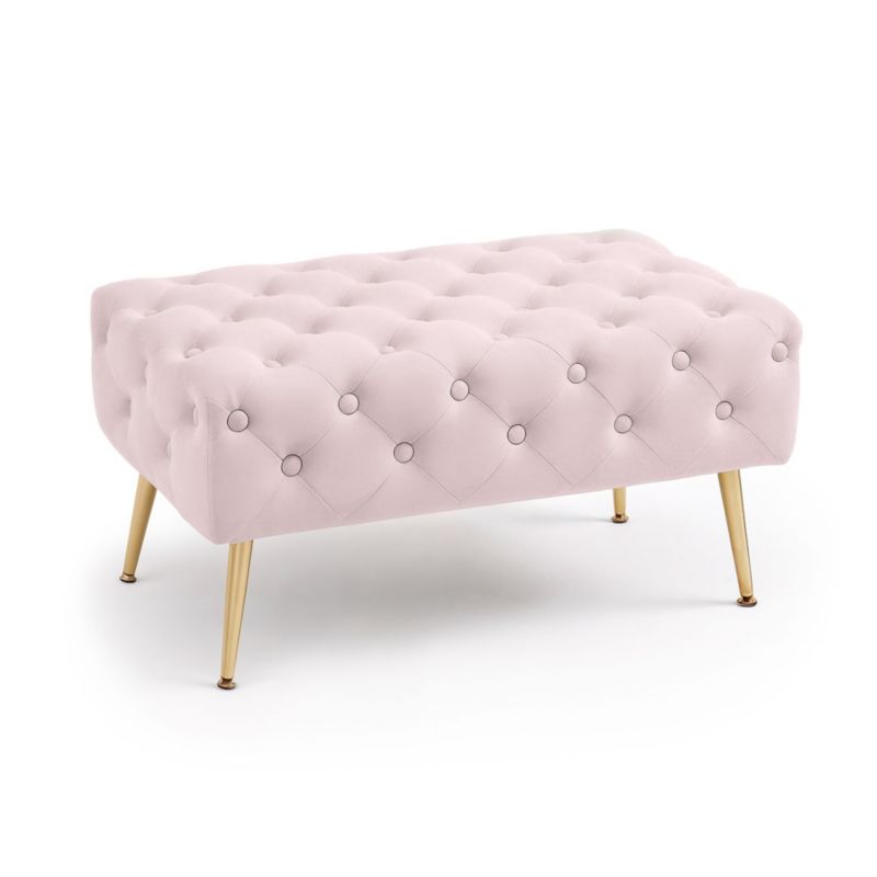 Ławka tapicerowana pufa welurowa pikowana AKORD 80 cm MADRID Pudrowy Róż 1 szt.