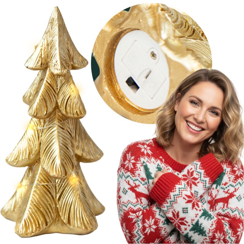 Choinka LED EDANTI Złota Świecąca 15,5 cm Dekoracja Świąteczna Na Baterie 1 szt.