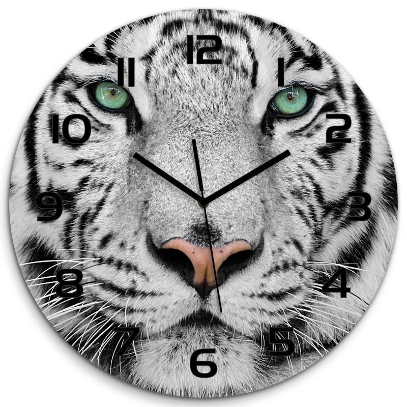 Zegar szklany Tulup Biały tygrys czarne wskazówki fi30 cm cichy 1 szt.