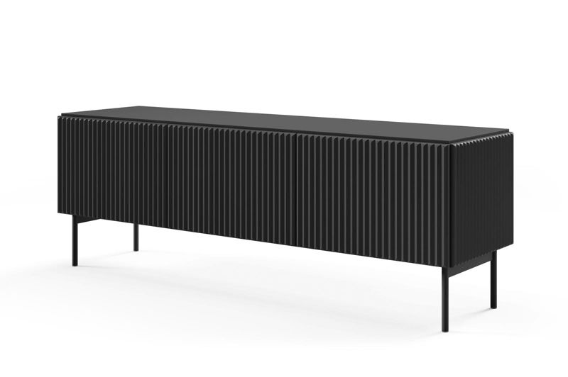 Szafka rtv Bettso Tutti trzydrzwiowa z ryflowanym frontem na metalowych nogach czarny 1szt.