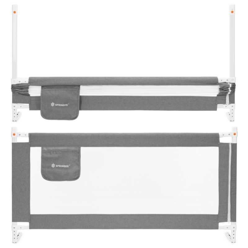 Barierka zabezpieczająca do łóżka Springos 160 cm składana szara 1 szt.