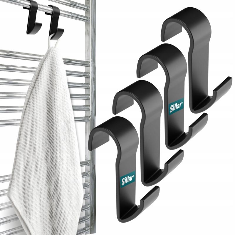 Haczyki, Sillar, wieszaki łazienkowe, na kaloryfer, uchwyty, czarne, 4szt