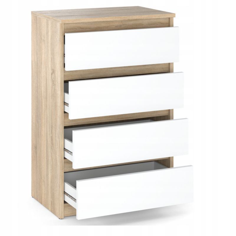 Komoda Z 4 Szufladami Stiv-Meble Dąb Sonoma Biały Mat Szafka Rtv 60X33,5X92,5 Cm 1Szt.