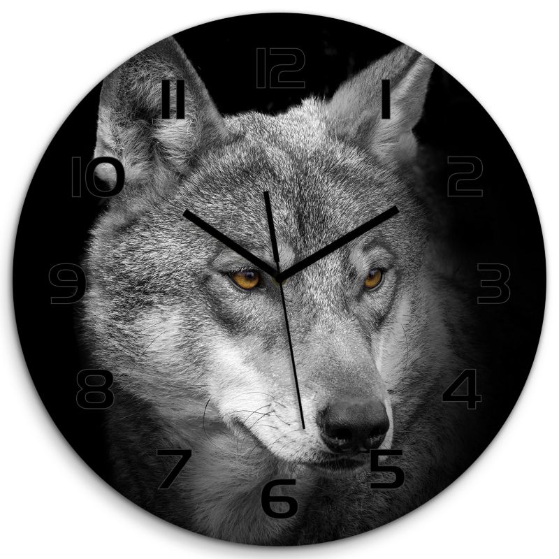 Zegar szklany Tulup Wilk czarne wskazówki fi30 cm cichy 1 szt.