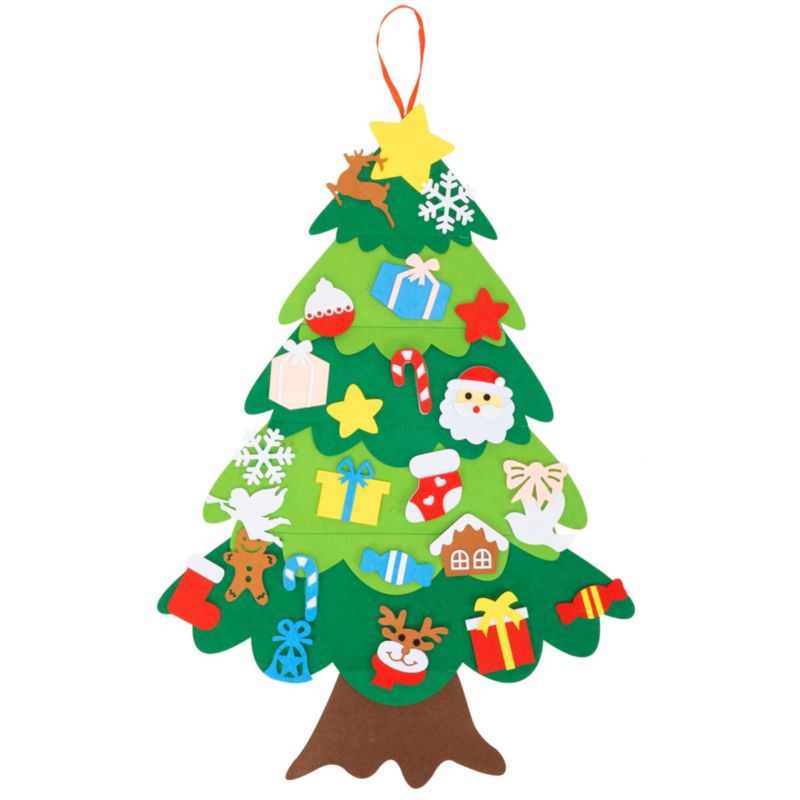 Choinka 93 cm z zawieszkami 25 szt. Springos ozdoba świąteczna na ścianę, filc multikolor 1 szt.