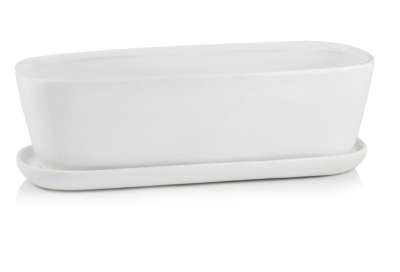 Doniczka z podstawką rynna 32 cm biała