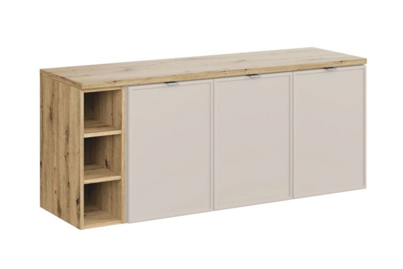 Szafka pod umywalkę COMAD nablatową BELLA CASHMERE 120cm kaszmir/dąb artisan - zestaw 140 cm z regałem i blatem 1 szt.