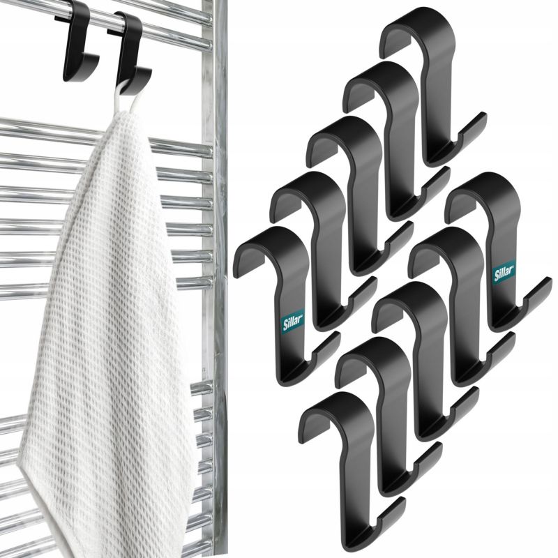 Haczyki, Sillar, wieszaki łazienkowe, uchwyty na kaloryfer, grzejnik, dwustronne, czarny, 10szt