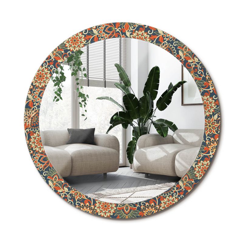Lustro Okrągłe Tulup Retro Kwiaty 90 cm Klasyczne Na Podkładzie 1 szt.