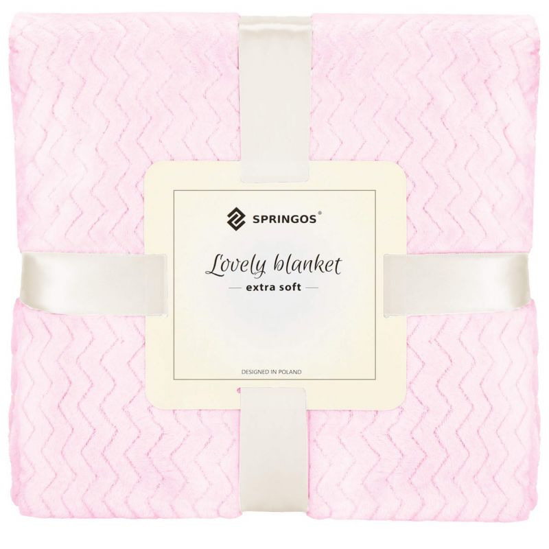 Narzuta na łóżko, pled Springos 130x180 cm tłoczony zygzak dwustronny jasny różowy 1 szt.