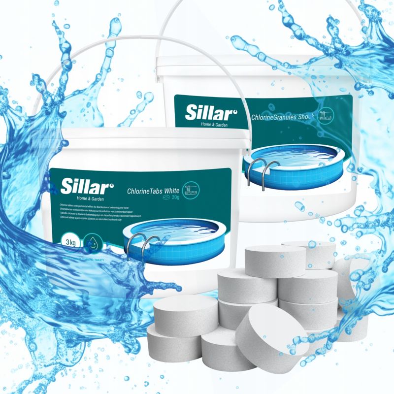 Chlor do basenu, Sillar, tabletki 20g, 3kg + tabletki multi 10w1, 20g, 3kg, zestaw do dezynfekcji wody, 2szt