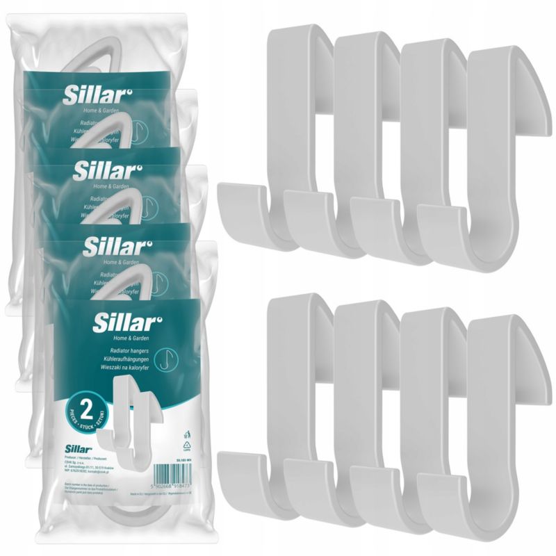 Haczyki, Sillar, wieszaki łazienkowe, uchwyty na kaloryfer, grzejnik, dwustronne, biały, 8szt