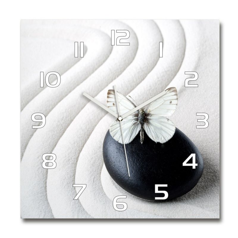 Zegar szklany Tulup Kamień zen i motyl 30x30 cm cm cichy 1 szt.