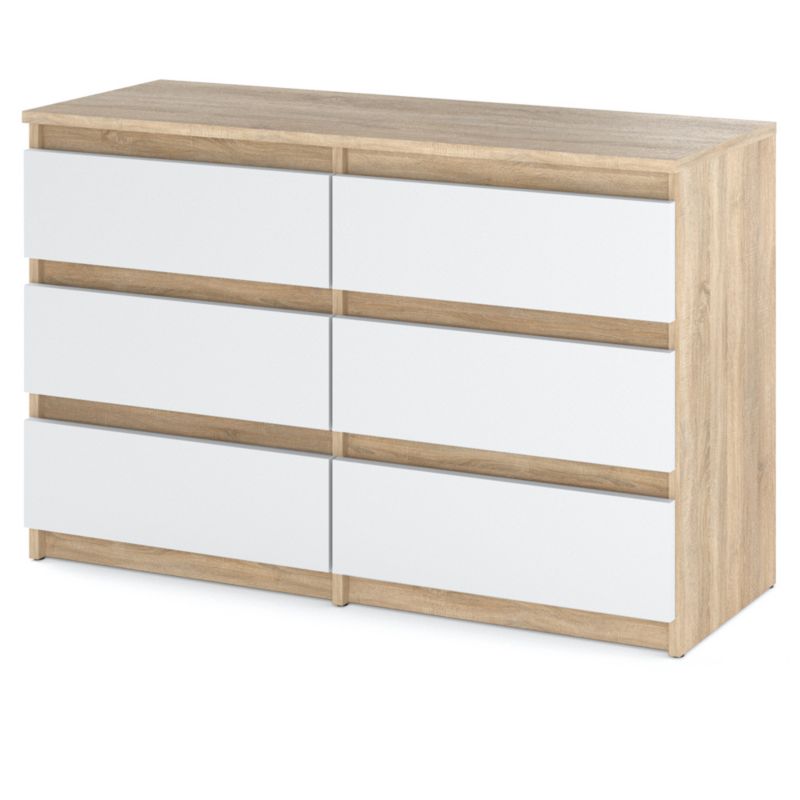 Komoda Hurtownia-Mebli Szuflady 6 Hugo Średnia 100cm Dąb Sonoma Biały Mat 100x33.5x71.5 cm 1szt.