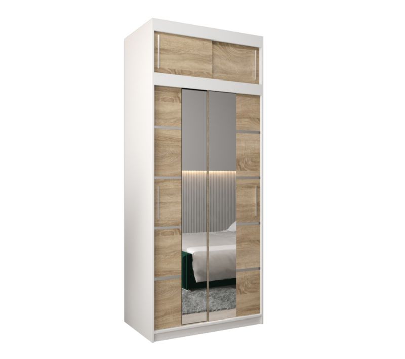 Szafa przesuwna Abiks Verona 4 100 biały + sonoma z nadstawką 1 szt.