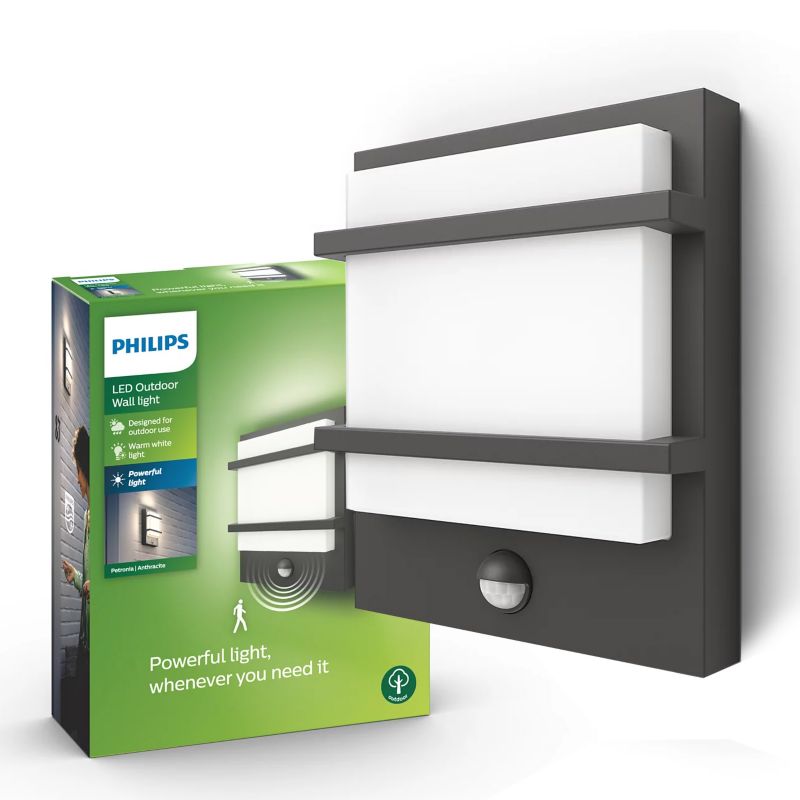 Kinkiet Ogrodowy Philips LED Kinkiet Elewacyjny Petronia IR myGarden 12W 2700K IP44 z Czujnikiem Ruchu Antracyt 1 szt