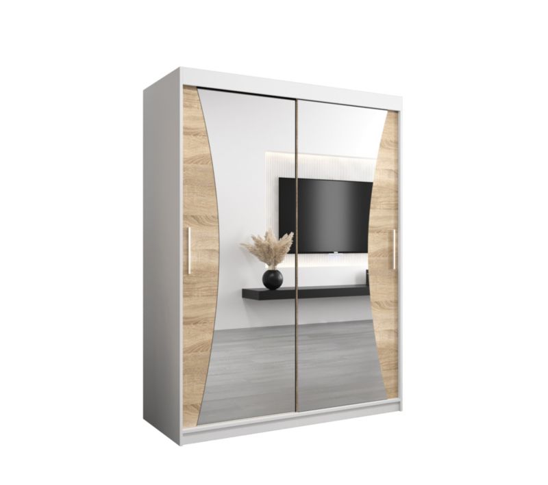 Szafa przesuwna Garderoba Abiks MONACO 150 biały mat + dąb sonoma 1 szt.