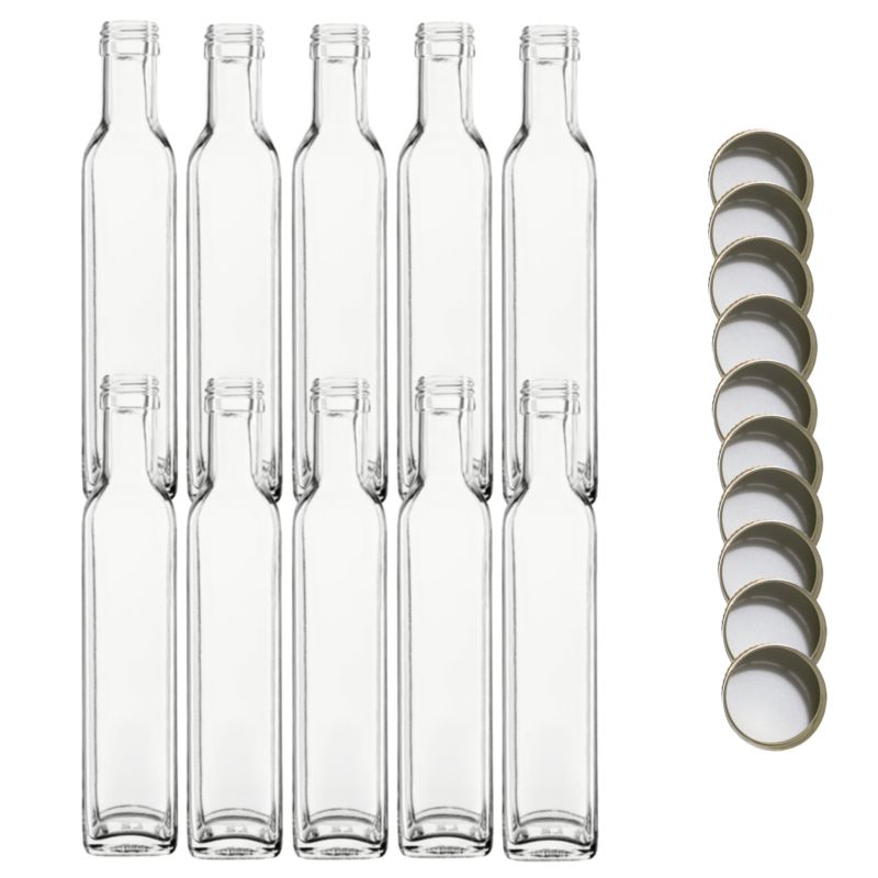 Butelki szklane MODO24 250 ml maraska kwadratowa na soki i oliwę fi 31 z nakrętkami 10 szt.