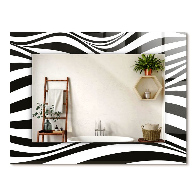 Lustro z Nadrukiem ArtPrintCave 80x60 cm Czarno-białe fale z Drukowaną Ramką do Przedpokoju 1 szt.