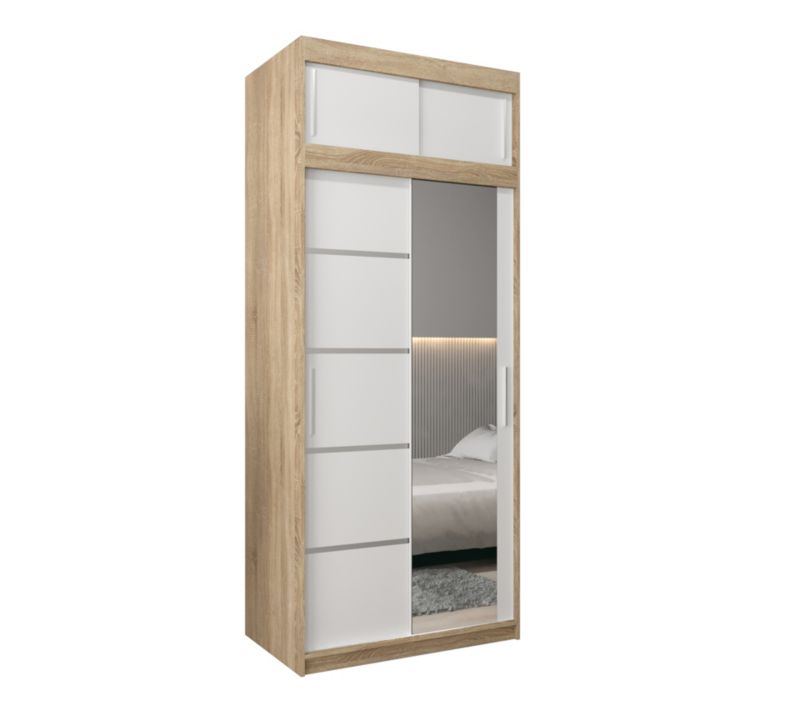 Szafa przesuwna Abiks Verona 2 100 sonoma + biały z nadstawką 1 szt.