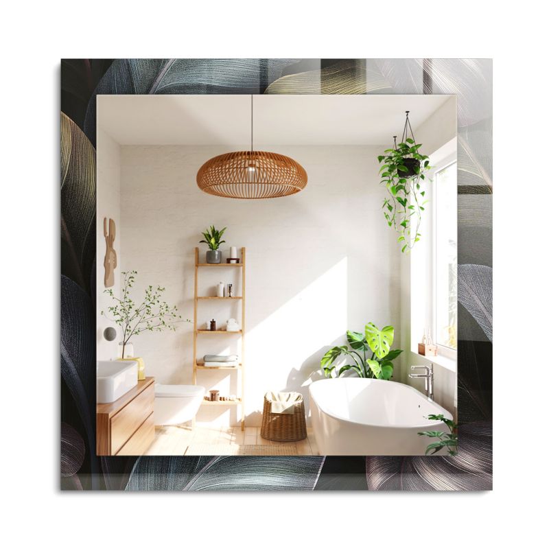 Lustro Dekoracyjne ArtPrintCave 60x60 cm Kolorowe liście roślin z Drukowaną Ramką do Przedpokoju 1 szt.