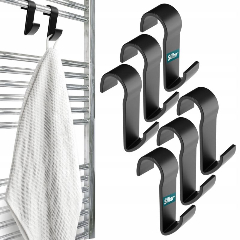 Haczyki, Sillar, wieszaki łazienkowe, na kaloryfer, uchwyty, czarne, 6szt