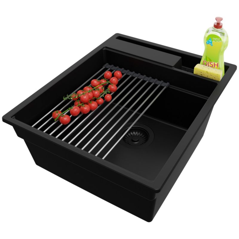 Zlewozmywak Oslo Pocket PRIMAGRAN Nablatowy 43x53cm do szafki od 45cm z Syfonem i Dodatkiem Cały Czarny 1 szt.