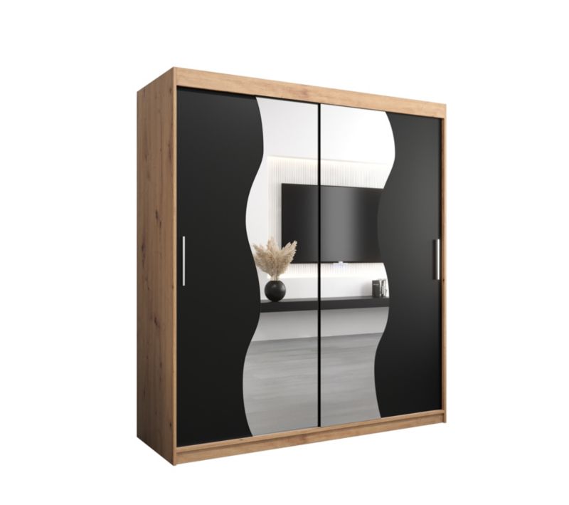 Szafa przesuwna Garderoba Abiks MADRYT 180 dąb artisan + czarny mat 1 szt.