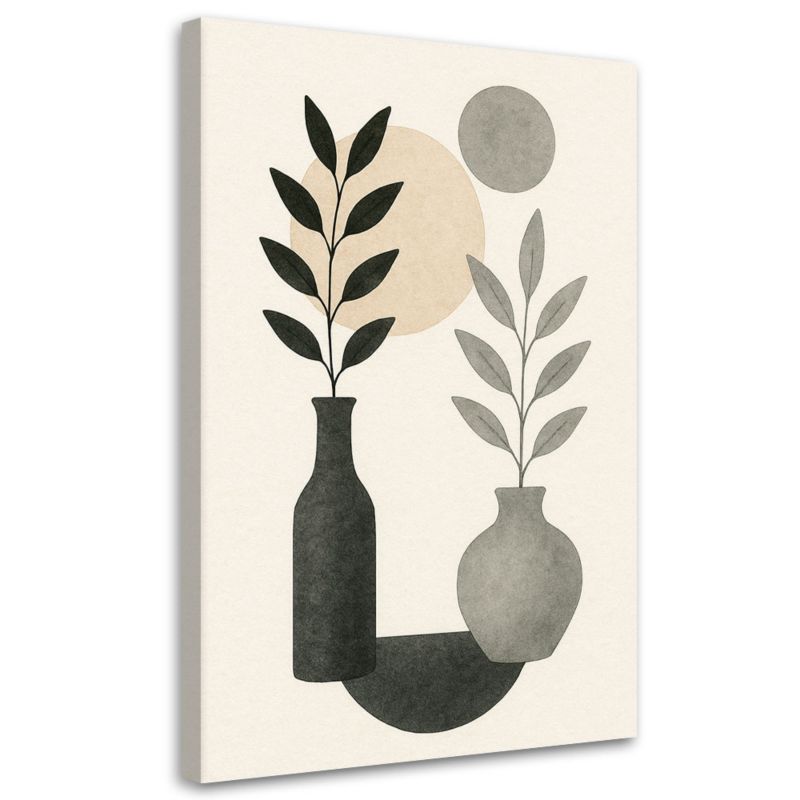 Obraz Japandi Feeby Wazony Liście Abstrakcja Neutralny Minimalizm 60x90cm 1szt