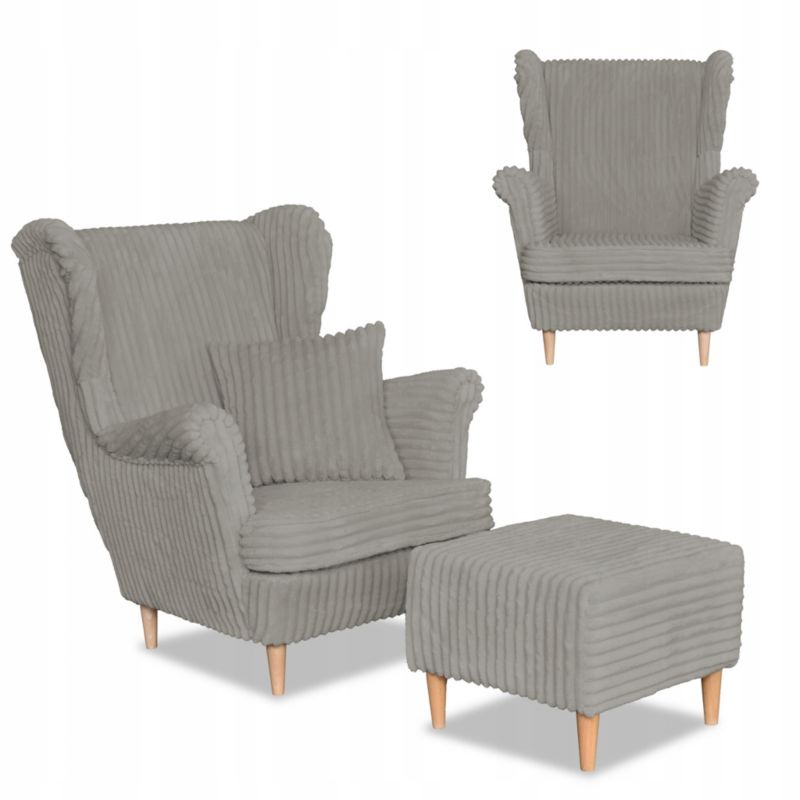 Fotel uszak do salonu z podnóżkiem Family Meble Rene szary 1szt