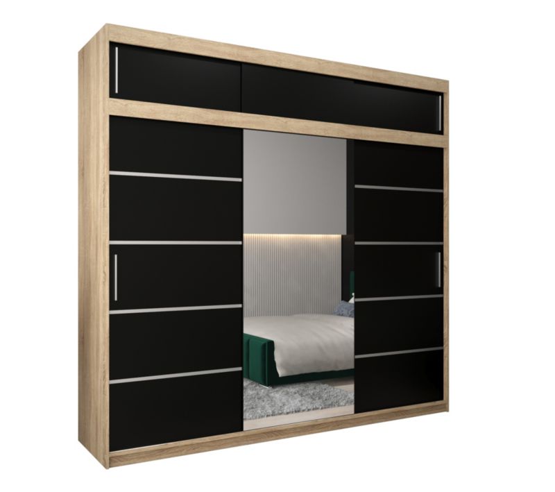 Szafa przesuwna Abiks Verona 2 250 sonoma + czarny z nadstawką 1 szt.