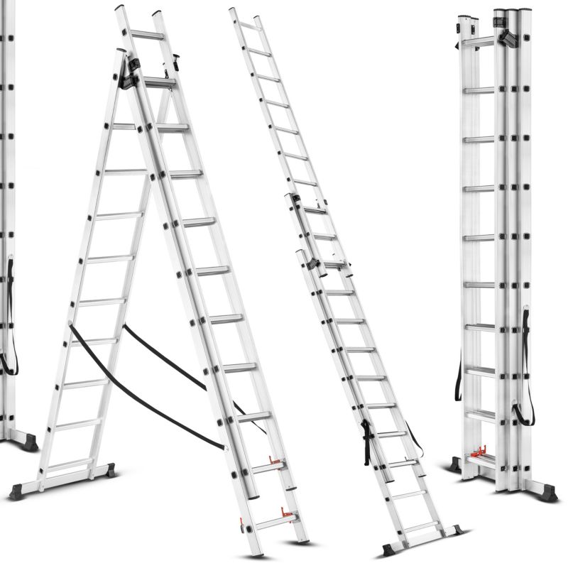 Drabina Aluminiowa Hardmaister 3x10 stopni Wielofunkcyjna Uniwersalna 150kg 6,48m MOCNA 1 szt