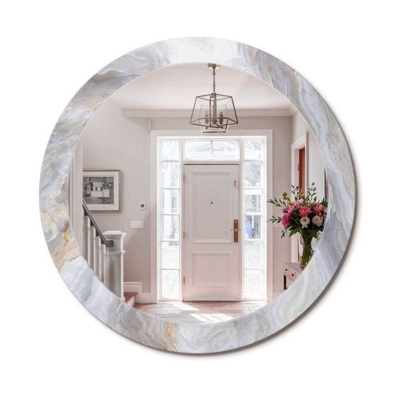 Lustro Okrągłe ArtPrintCave 80 cm Abstrakcyjny Marmur Szklana Rama z Wzorem Styl Nowoczesny 1 szt.