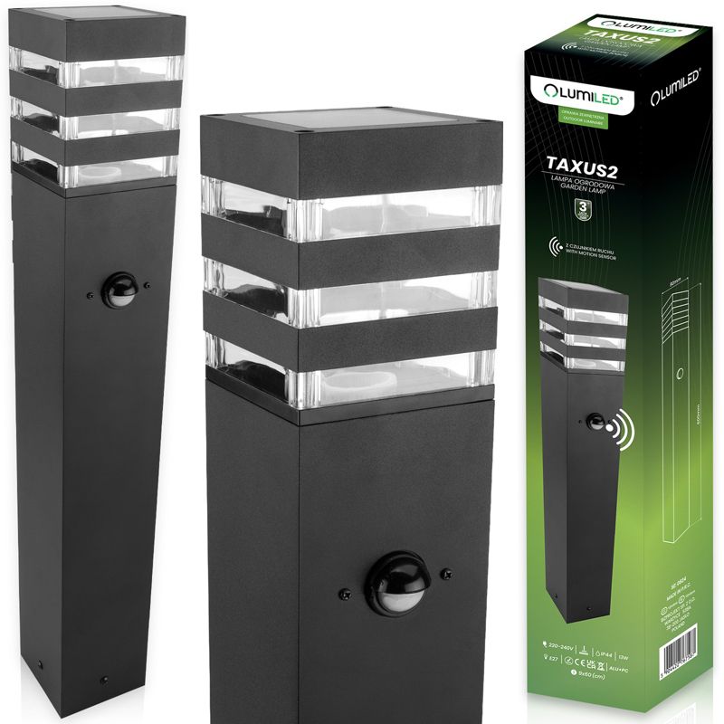 Lampa Ogrodowa Lumiled Słupek Zewnętrzny Stojący E27 LED Czujnik Ruchu 60cm 1 szt.