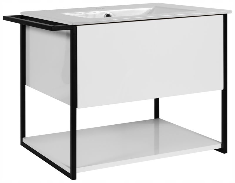 Szafka pod umywalkę Furnidea 60 cm wisząca lakierowana biały połysk z białą umywalką LOV 1 szt.