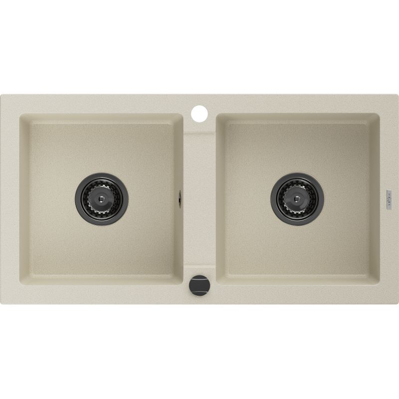 Zlewozmywak granitowy Mexen Mario 2-komorowy z baterią kuchenną Aster szary - 6504-71-73450-70-B 1 szt.