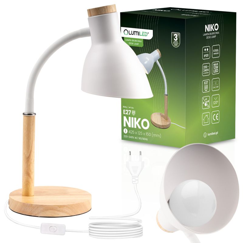 Lampka Biurkowa Lumiled Szkolna Kreślarska Stołowa Dekoracyjna E27 Biała 1 szt.