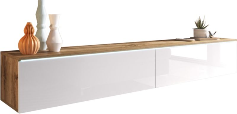 Szafka RTV MINIO go for it DONNA 180 cm dąb wotan/biały połysk z oświetleniem LED,1 szt.