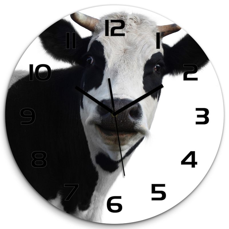 Zegar szklany Tulup Łaciata krowa czarne wskazówki fi30 cm cichy 1 szt.